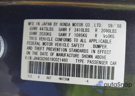 2009 Acura Tsx z USA, uszkodzony, nr VIN JH4CU26619C021460